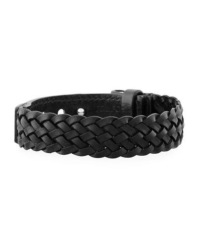 Tom Ford Men's Braided Calf Leather T-buckle Bracelet In Black/silver