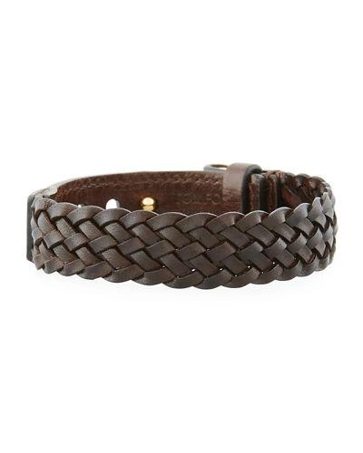 Tom Ford Men's Braided Calf Leather T-buckle Bracelet In Brown/gold