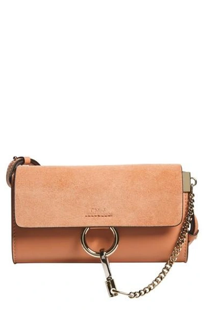 Chloé Mini Faye Suede & Leather Wallet On A Chain In Blushy Pink