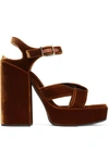 Jil Sander Velvet Platform Sandals In Brown