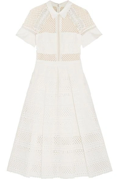 Self-portrait Broderie Anglaise Cotton Midi Dress In White