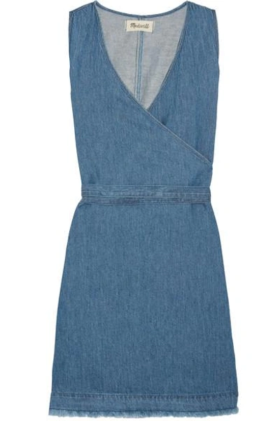 Madewell Frayed Cotton And Linen-blend Wrap Mini Dress In Esther Wash