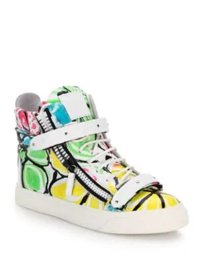 Giuseppe Zanotti Neon-print Leather High-top Zip Sneakers In Multicolor