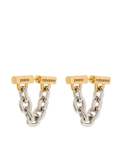 Paco Rabanne Chain-link Logo-engraved Metal Earrings In Silver/gold