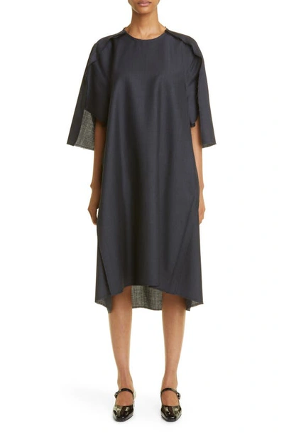 Maison Margiela Raw-edge Oversized Wool T-shirt Dress In Charcoal