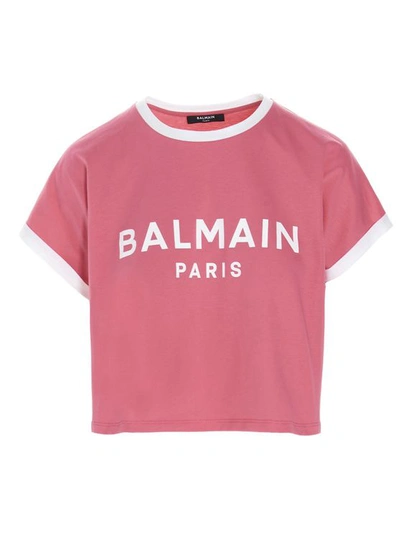 Balmain Women's Vf11357b001oaj Fuchsia Cotton T-shirt In Pink