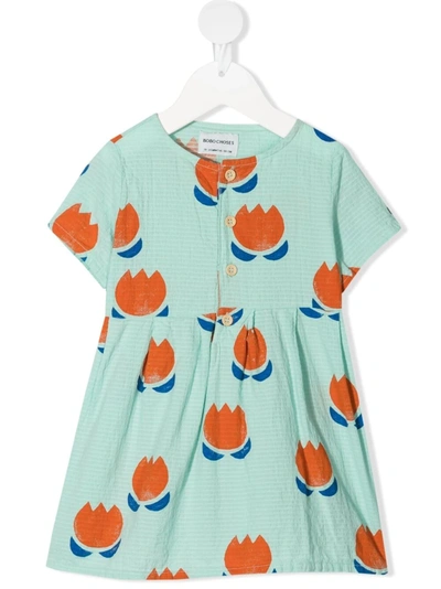 Bobo Choses Babies' Floral Print Flared Dress In Green