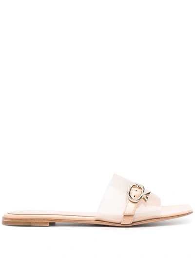 Gianvito Rossi Buckle-detail Square-toe Sandals In Neutrals