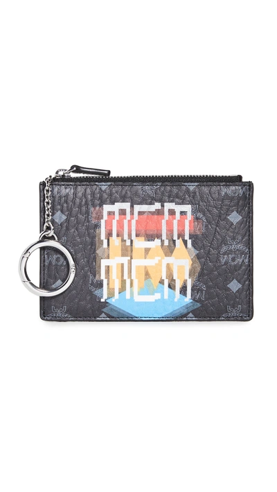 Mcm Geo Print Coated Canvas Keychain Wallet In Black