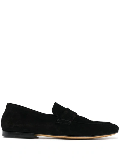 Officine Creative Suede Penny Loafers In Black