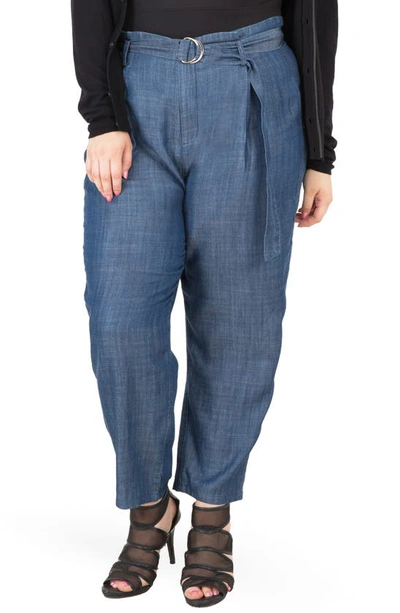 Standards & Practices Marina Belted Paperbag Waist Pants In Blue