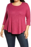 Bobeau Brushed Knit Babydoll Top In Red Bud