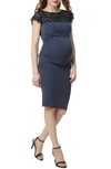 Kimi And Kai Morgran Lace Trim Body-con Maternity Dress In Slate Blue