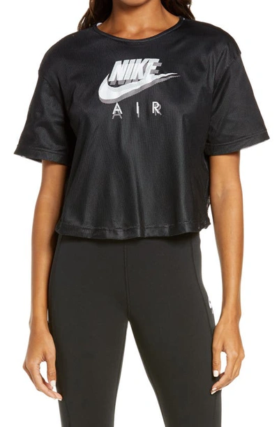 Nike Air Mesh Short Sleeve Top In Black/ Black/ White