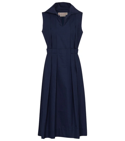 Marni Sleeveless Collared Midi Dress In Navy