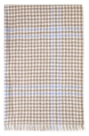 Mulberry Check & Houndstooth Wool Scarf In Camel Cornflower Blue
