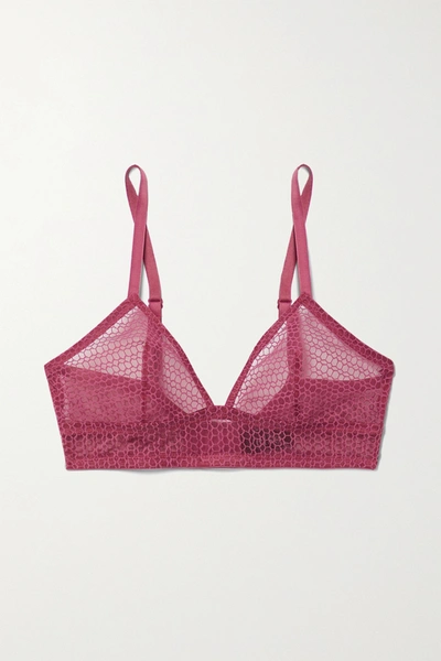 Else Honeycomb Stretch-mesh Soft-cup Triangle Bra In Plum