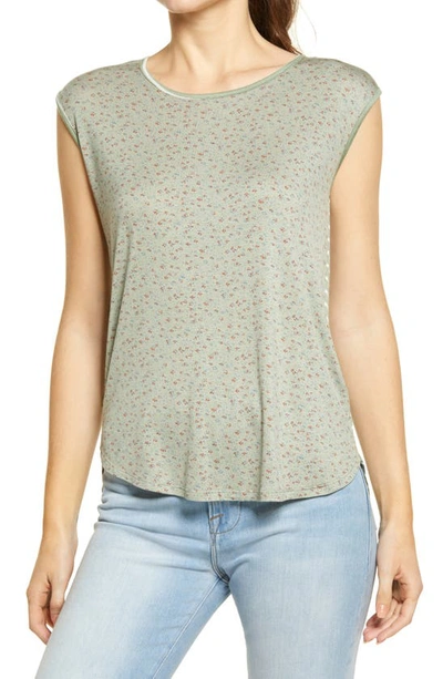 Bobeau Mixed Print High/low Tank In Sage Floral