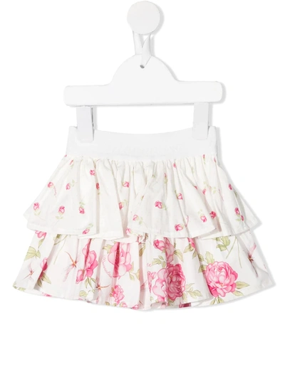 Monnalisa Floral-print Ruffled Skirt In Panna