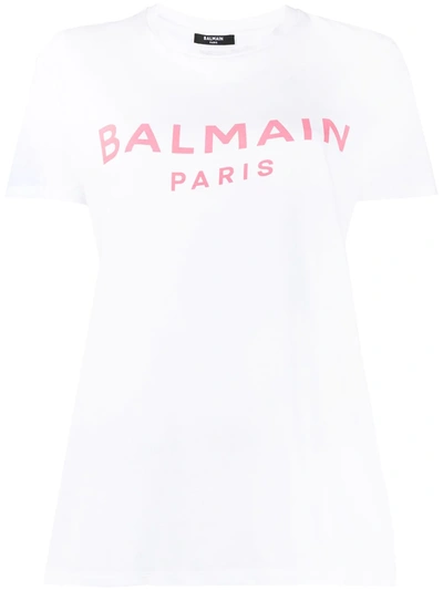 Balmain Classic Logo Print T-shirt In White,pink