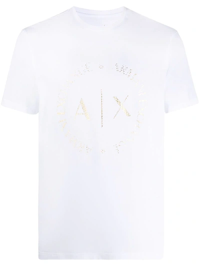 Armani Exchange Circle Gold Logo T-shirt In White