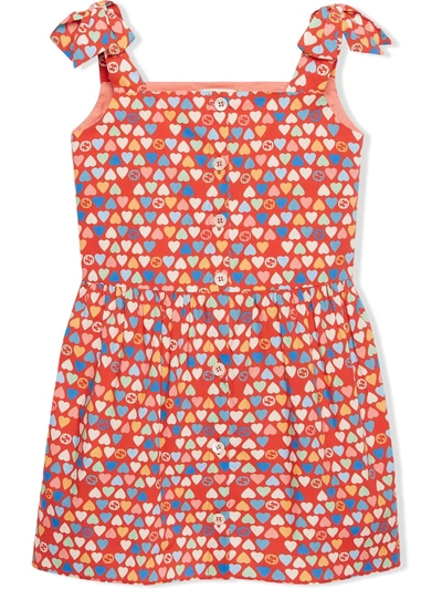 Gucci Kids' Children's Poplin Dress With Gg Hearts In Red