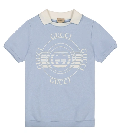 Gucci Kids' Logo Cotton Sweatshirt Dress In Blue