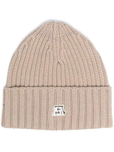 Acne Studios Logo-patch Ribbed-knit Beanie In Neutrals