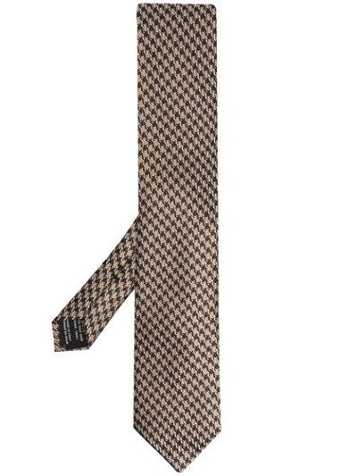 Tom Ford Houndstooth-pattern Silk Tie In Brown