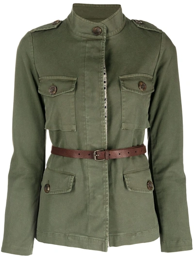 Bazar Deluxe Belted Waist Military Shirt In Green