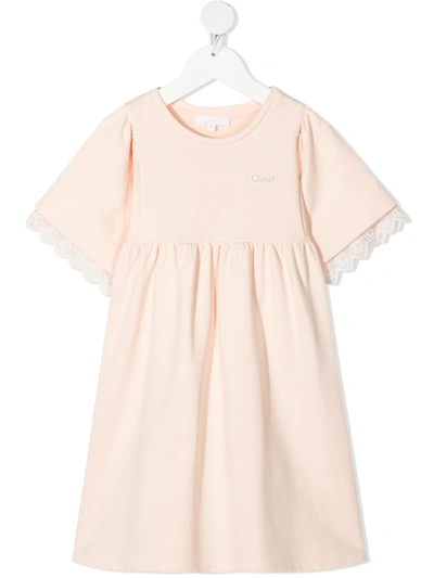 Chloé Kids' Milano Lace-trim Cotton-blend Dress 4-14 Years In Pink