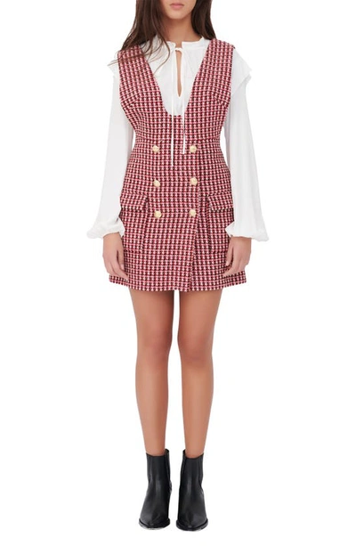 Maje Tweed Pinafore Dress With Removable Long Sleeve Blouse In Fuchsia |  ModeSens