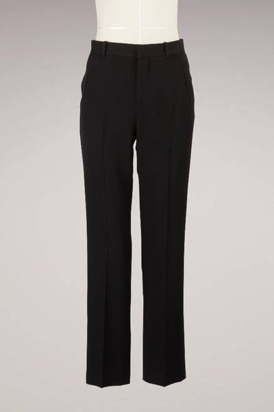 Givenchy Lace-trim Wool Straight-leg Pants, Black