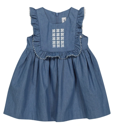 Tartine Et Chocolat Baby Embroidered Chambray Dress In Blue