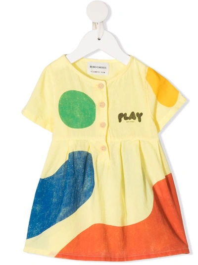 Bobo Choses Babies' Graphic-print Short-sleeve Dress In 黄色