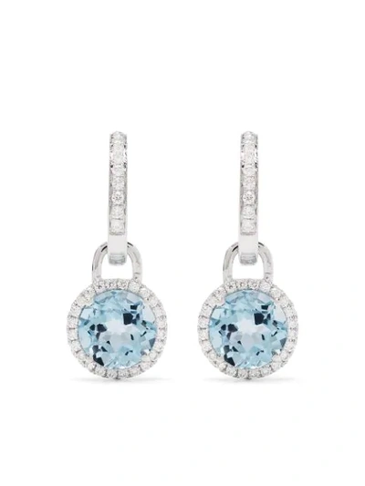 Kiki Mcdonough Grace 18k White Gold Mini Blue Topaz Diamond Drop Earrings In Silver