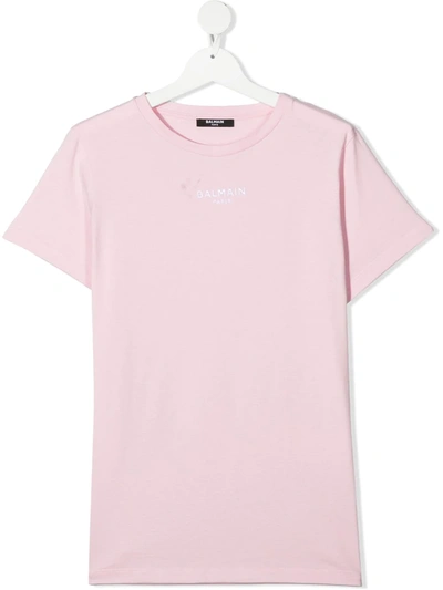 Balmain Teen Logo-print Cotton T-shirt In Pink