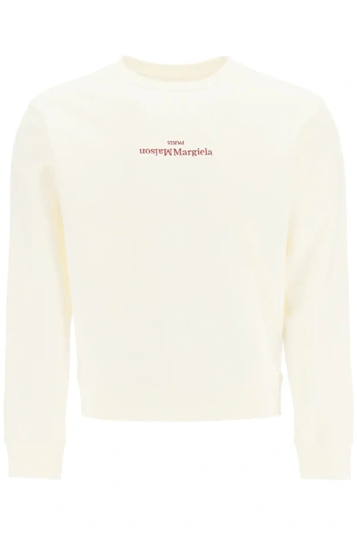 Maison Margiela Sweatshirt With Upside Down Logo Embroidery In Off White (white)