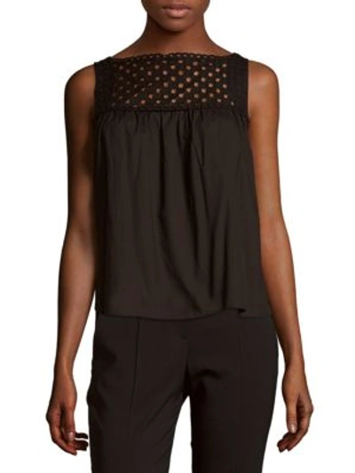 Carven Solid Cutout Cotton Top In Black