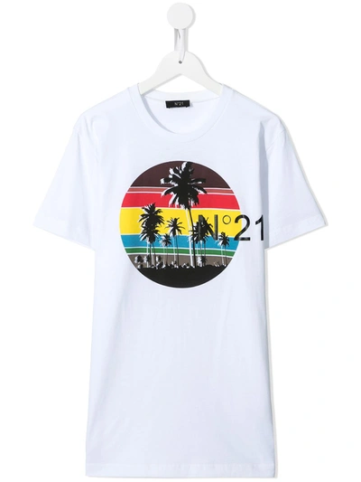 N°21 Teen Palm Tree Logo-print T-shirt In White