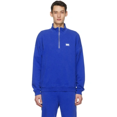 M.a. Martin Asbjorn Blue Turtleneck Half-zip Sweatshirt In Classic Blue