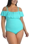 La Blanca Off The Shoulder One-piece Swimsuit In Aquamarine