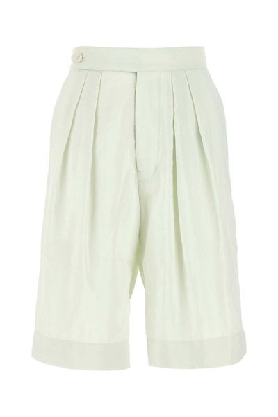 Moncler Genius X 2 Moncler 1952 Pleated Silk & Nylon Bermuda Shorts In White Pearl