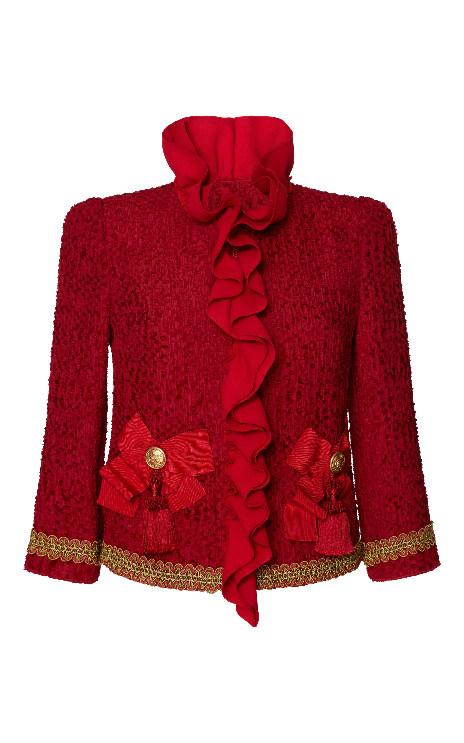 Dolce & Gabbana Ruffle-trimmed Tweed Jacket In Red | ModeSens