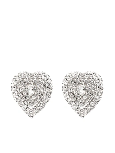 Alessandra Rich Crystal-embellished Heart Clip-on Earrings In Silver