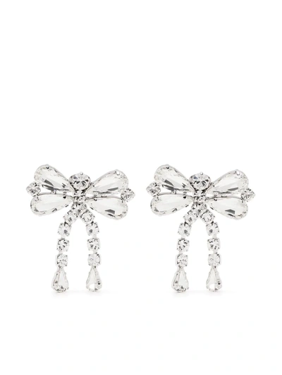 Alessandra Rich Bow Crystal-embellished Earrings In Silver