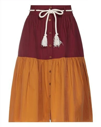 Vanessa Bruno Neha Belted Two-tone Cotton Skirt In Maroon