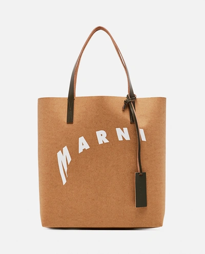 Marni Shopping Bag With Distorted Logo In Marrone