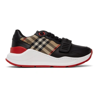 Burberry Black Leather Vintage Check Sneakers In Multicolour