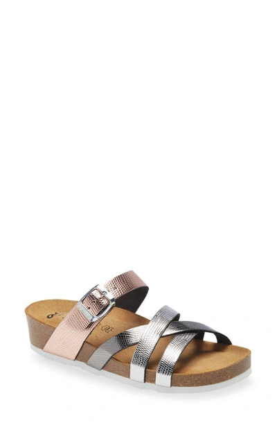 Ara Beth Slide Sandal In Silver/ Rose Gold Faux Leather